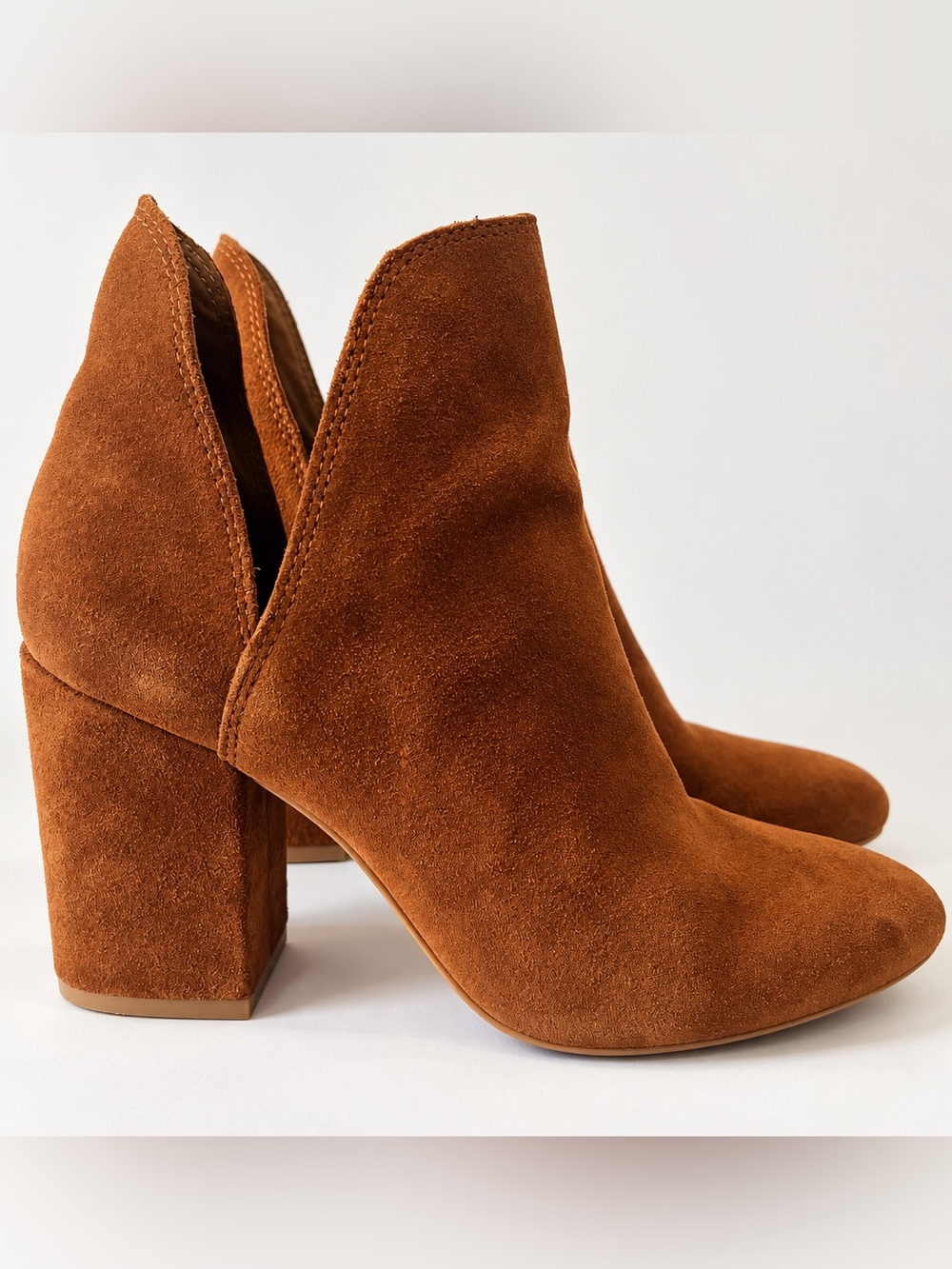 Steve Madden Rookie Brown Suede Leather Women’s Ankle Booties Block Heel 6.5M